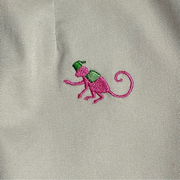 LILLY PULITZER Khaki Skort Pink Monkey Embriodered Scalloped Hem Stretch Size 2 - Picture 3 of 10